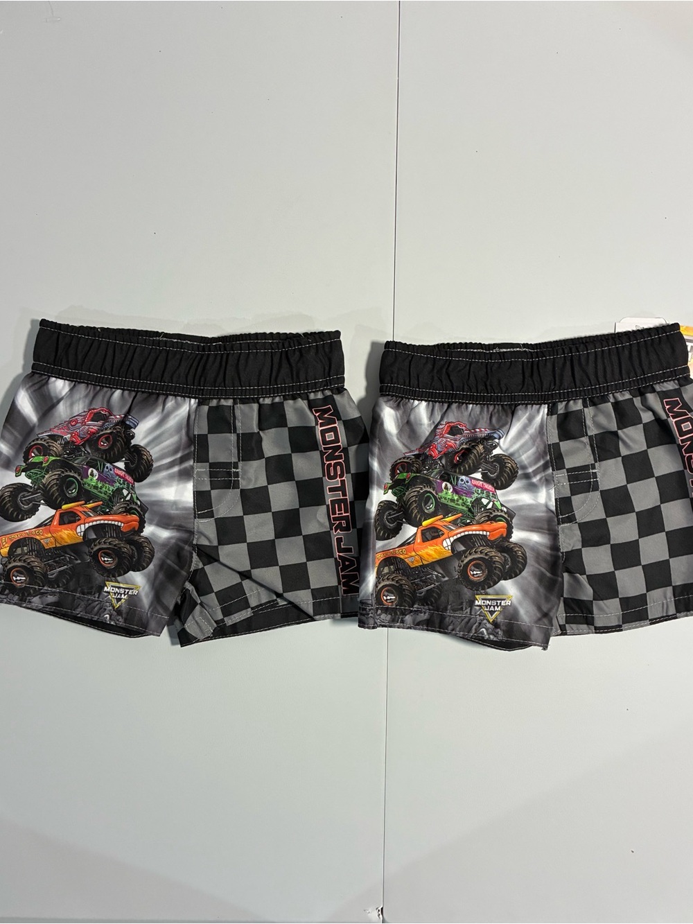 Monster Jam Black Checkered Swim Trunks Set